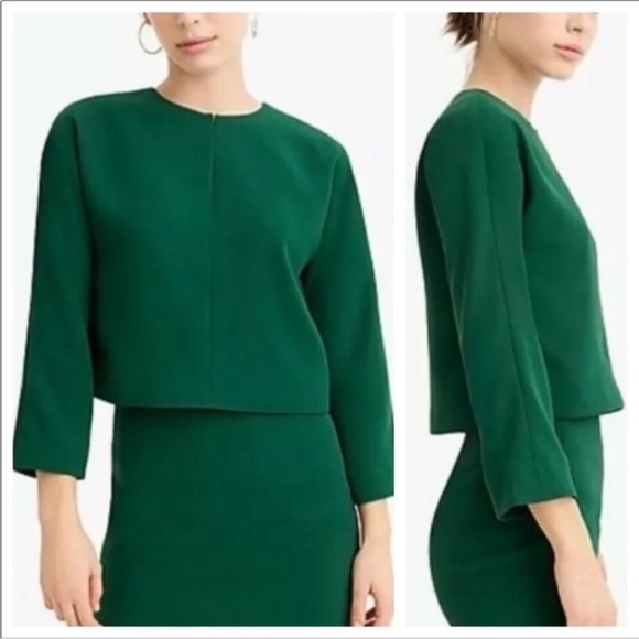 J.Crew Cropped long-sleeve top in 365 crepe Emerald Jade Green Size 6 - Picture 1 of 16